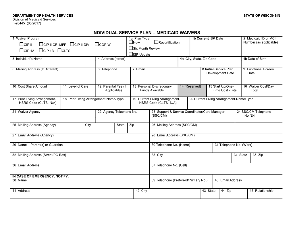 Individual Service Plan - Medicaid Waivers