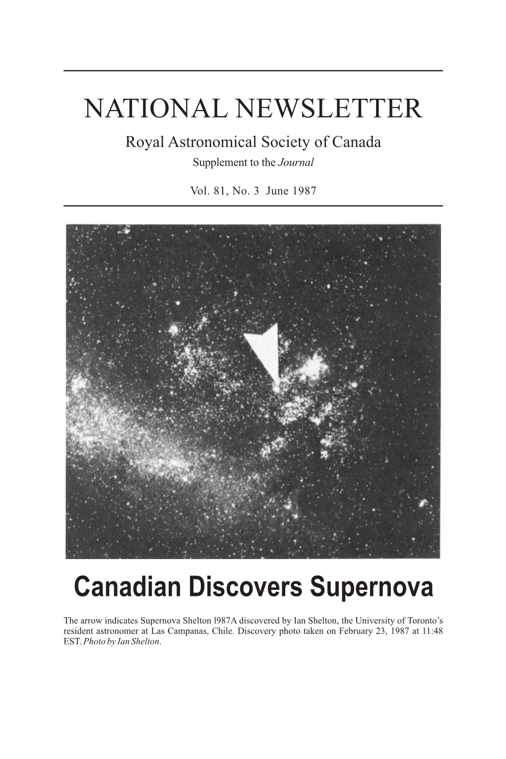 NATIONAL NEWSLETTER Canadian Discovers Supernova