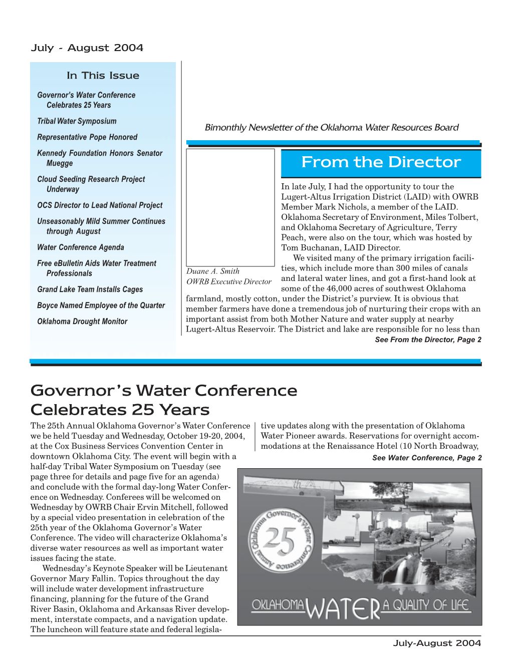 From the Director Governor's Water Conference Celebrates 25 Years