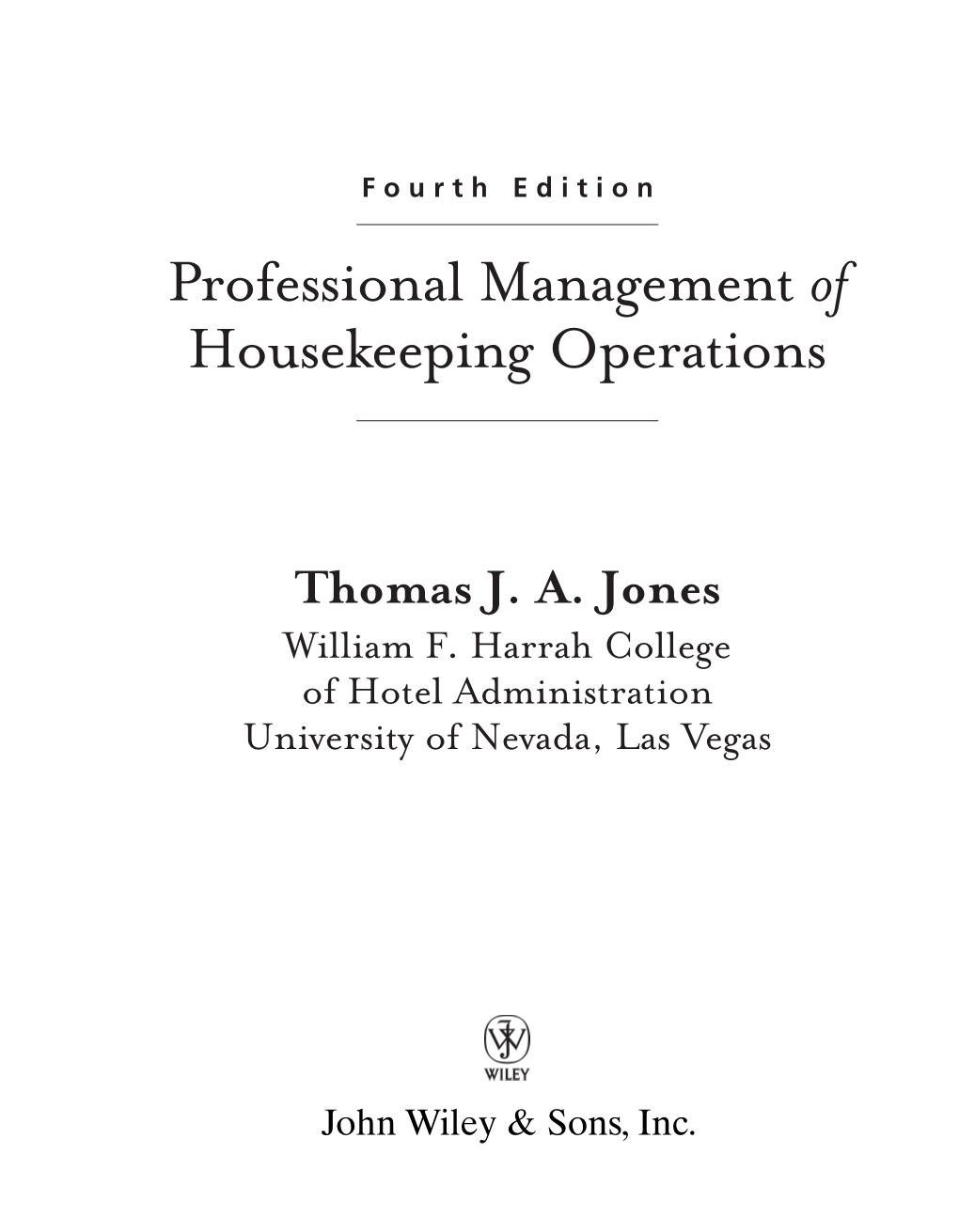 Professional Management of Housekeeping Operations