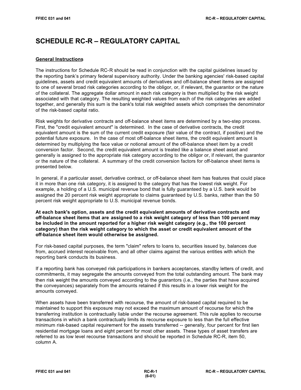 Schedule Rc-R – Regulatory Capital