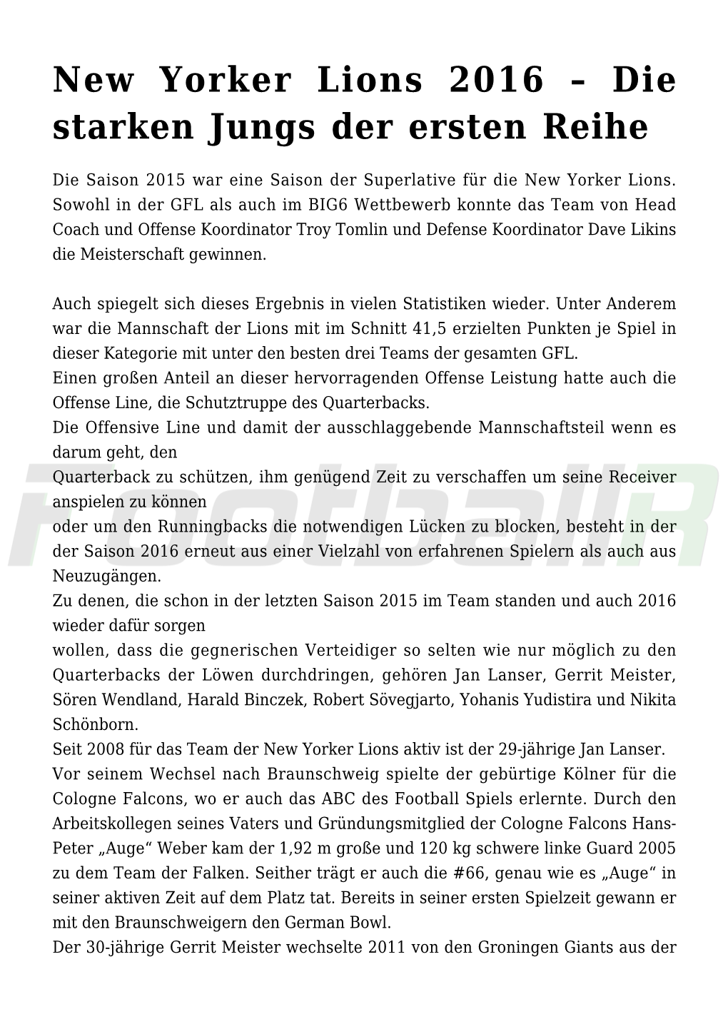 New Yorker Lions 2016 &#8211; Die Starken Jungs Der