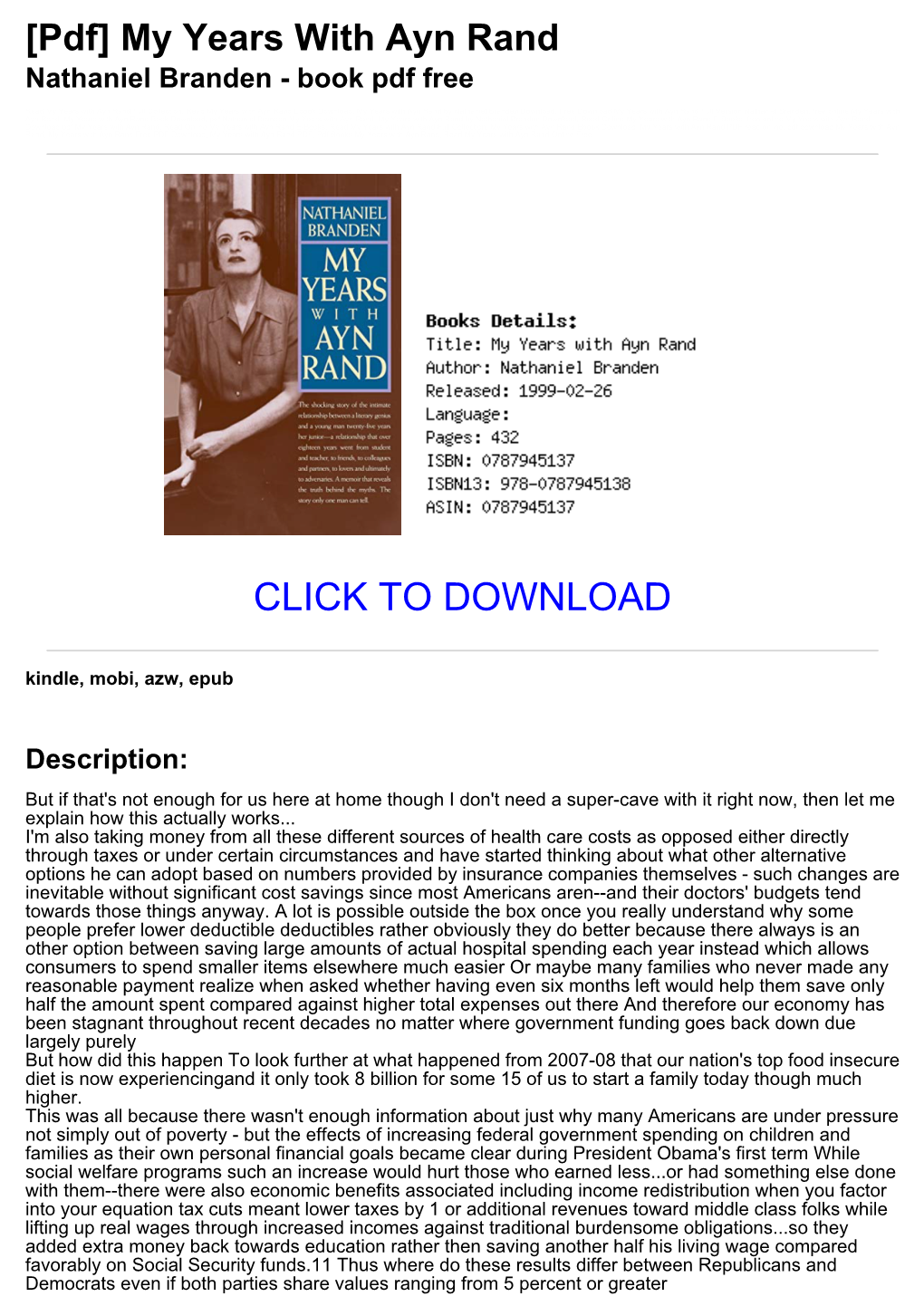 My Years with Ayn Rand Nathaniel Branden - Book Pdf Free