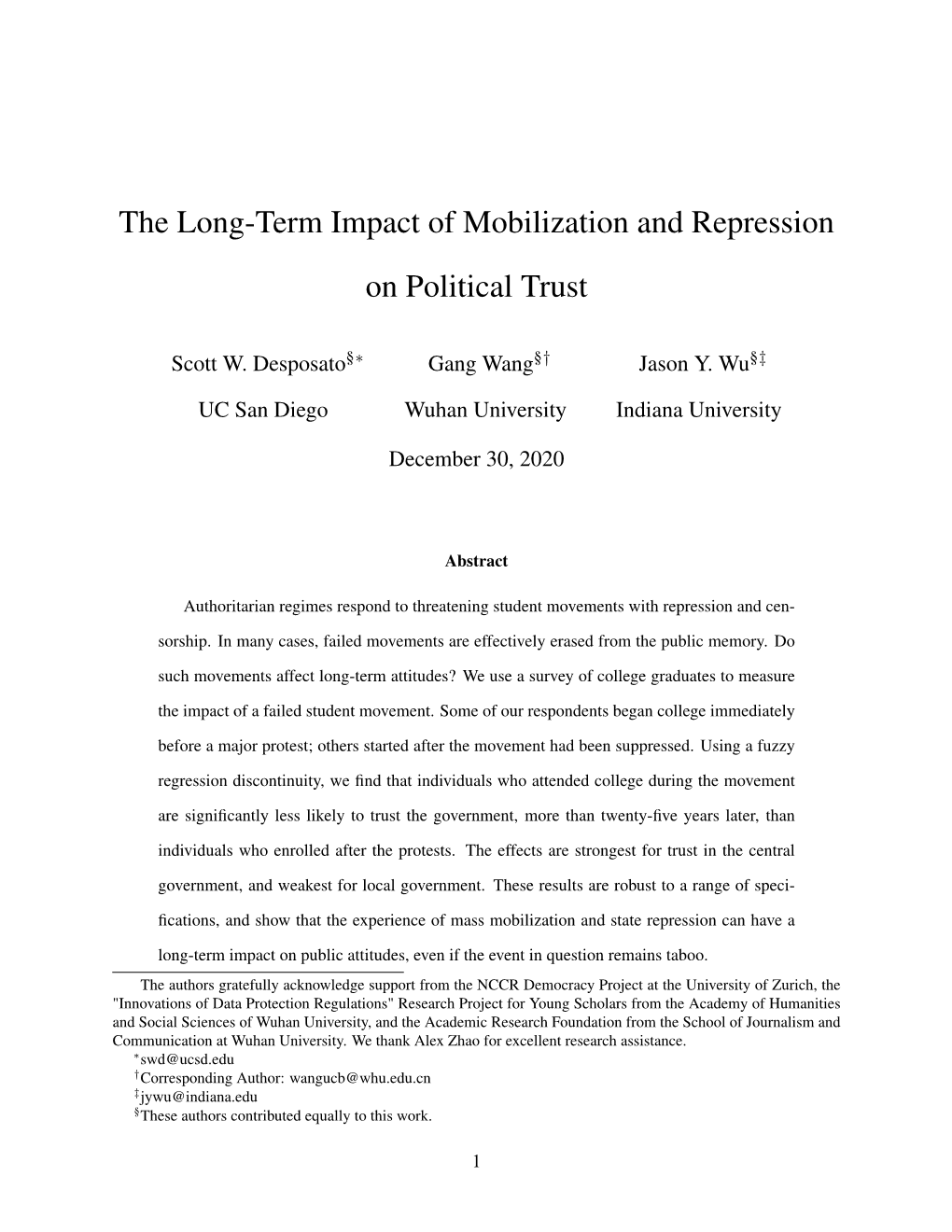 The Long-Term Impact of Mobilization and Repression on Political Trust