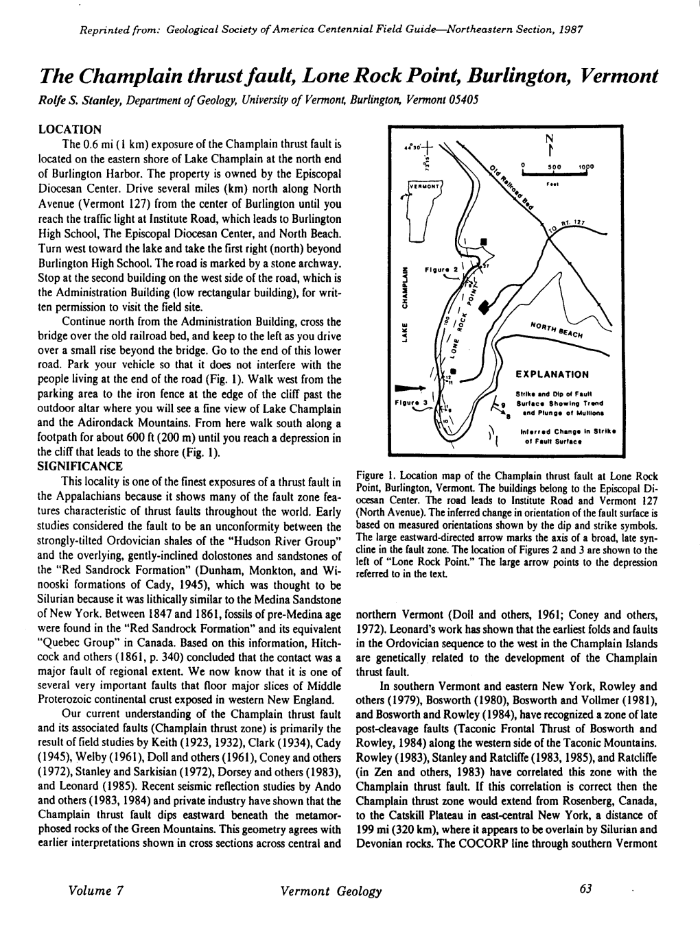 The Champlain Thrust Fault, Lone Rock Point, Burlington, Vermont Rolfe S