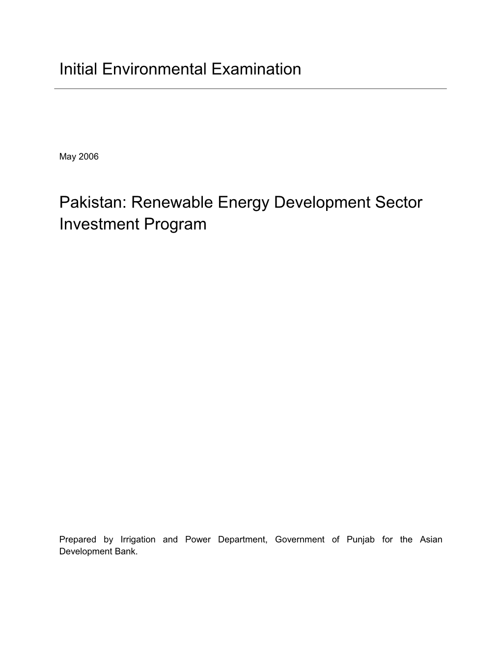 Project I: Initial Environmental Examination for Chianwali Hydropower P