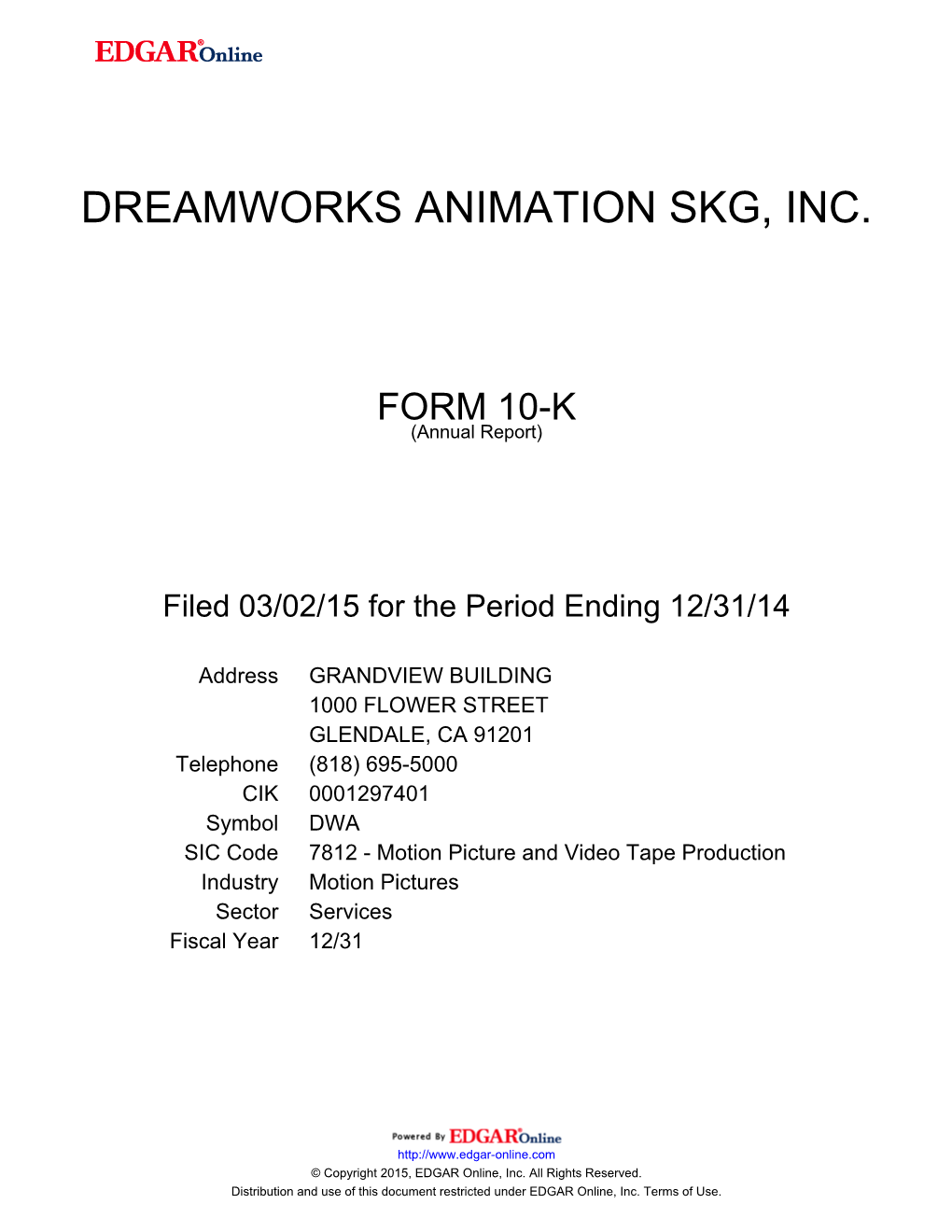 Dreamworks Animation Skg, Inc