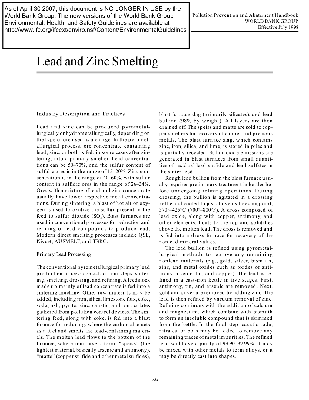 Lead and Zinc Smelting