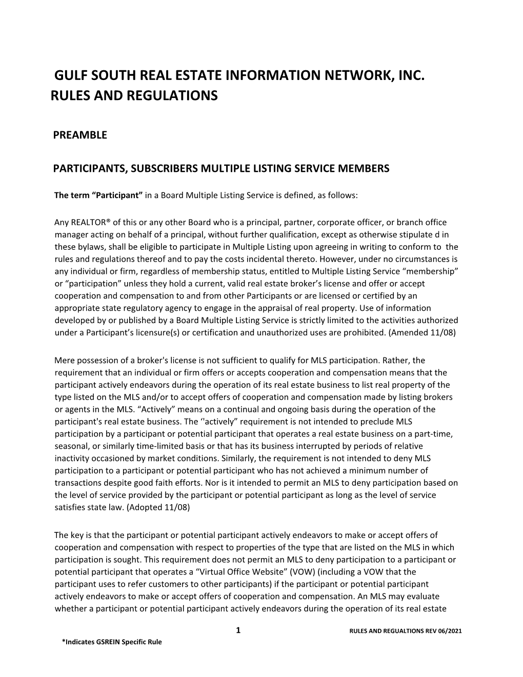 MLS Rules and Regulations