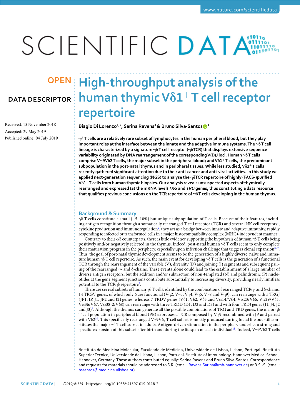 High-Throughput Analysis of the Human Thymic Vδ1+ T Cell Receptor