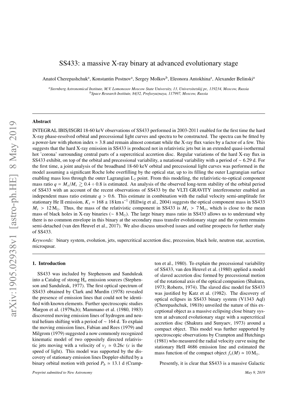 SS433: a Massive X-Ray Binary at Advanced Evolutionary Stage