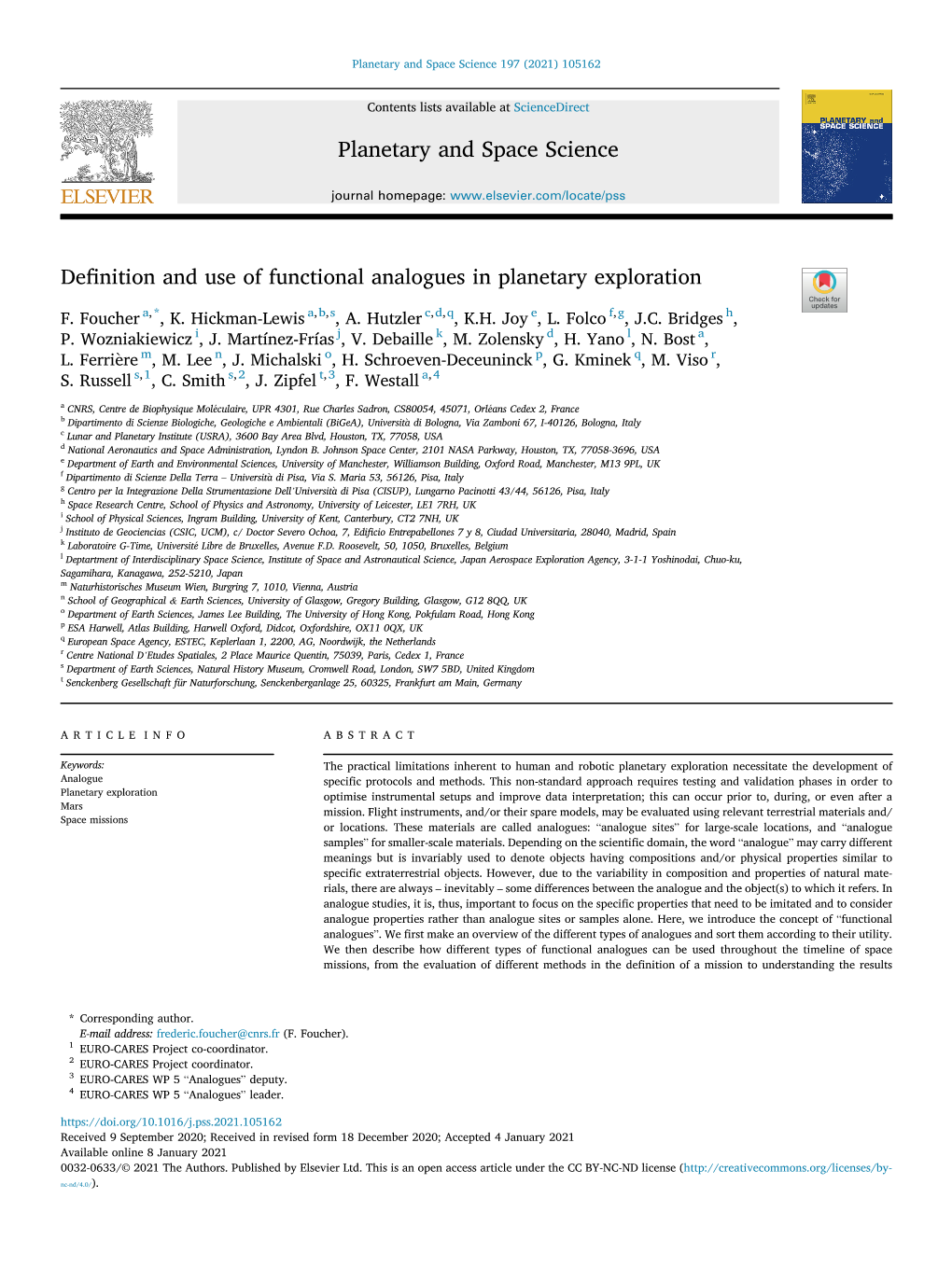 Definition and Use of Functional Analogues in Planetary Exploration