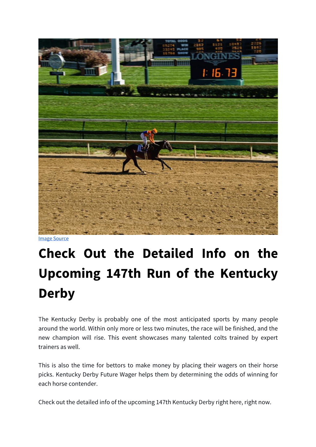 Check out the Detailed Info on the Upcoming 147Th Run of the Kentucky Derby