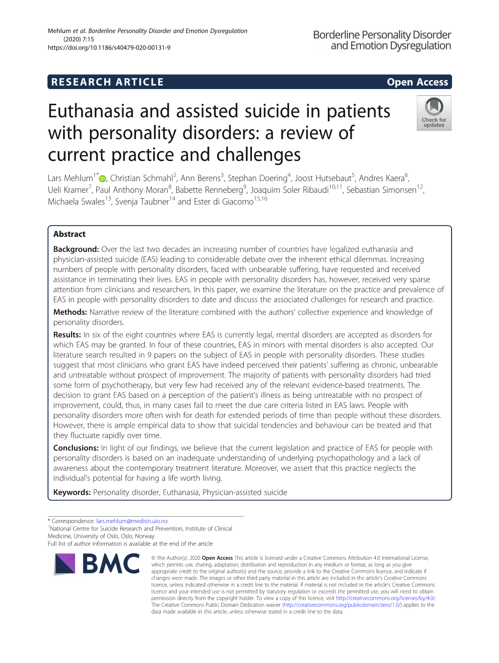 Euthanasia and Assisted Suicide in Patients with Personality Disorders