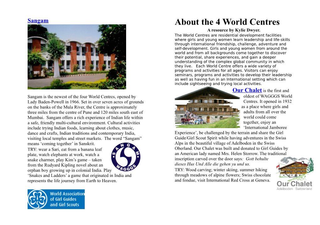 About the 4 World Centres a Resource by Kylie Dwyer