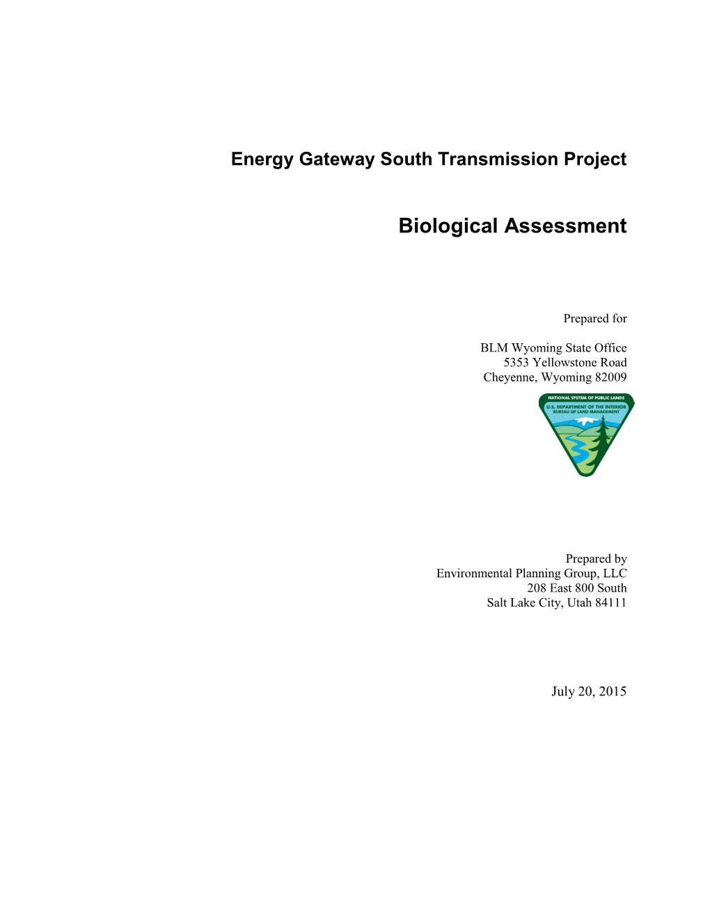Energy Gateway South Transmission Project Biological Assessment