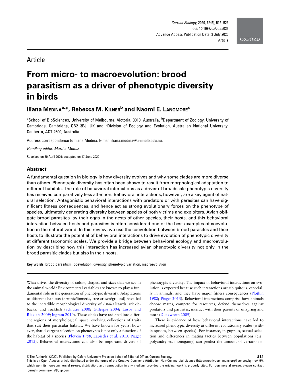 Brood Parasitism As a Driver of Phenotypic Diversity in Birds