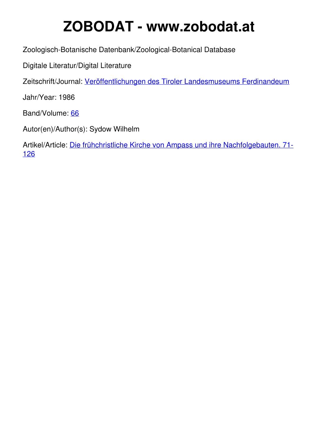 Die Frühchristliche Kirche Von Ampass Und Ihre Nachfolgebauten. 71- 126 © Tiroler Landesmuseum Ferdinandeum, Innsbruck Download Unter 71