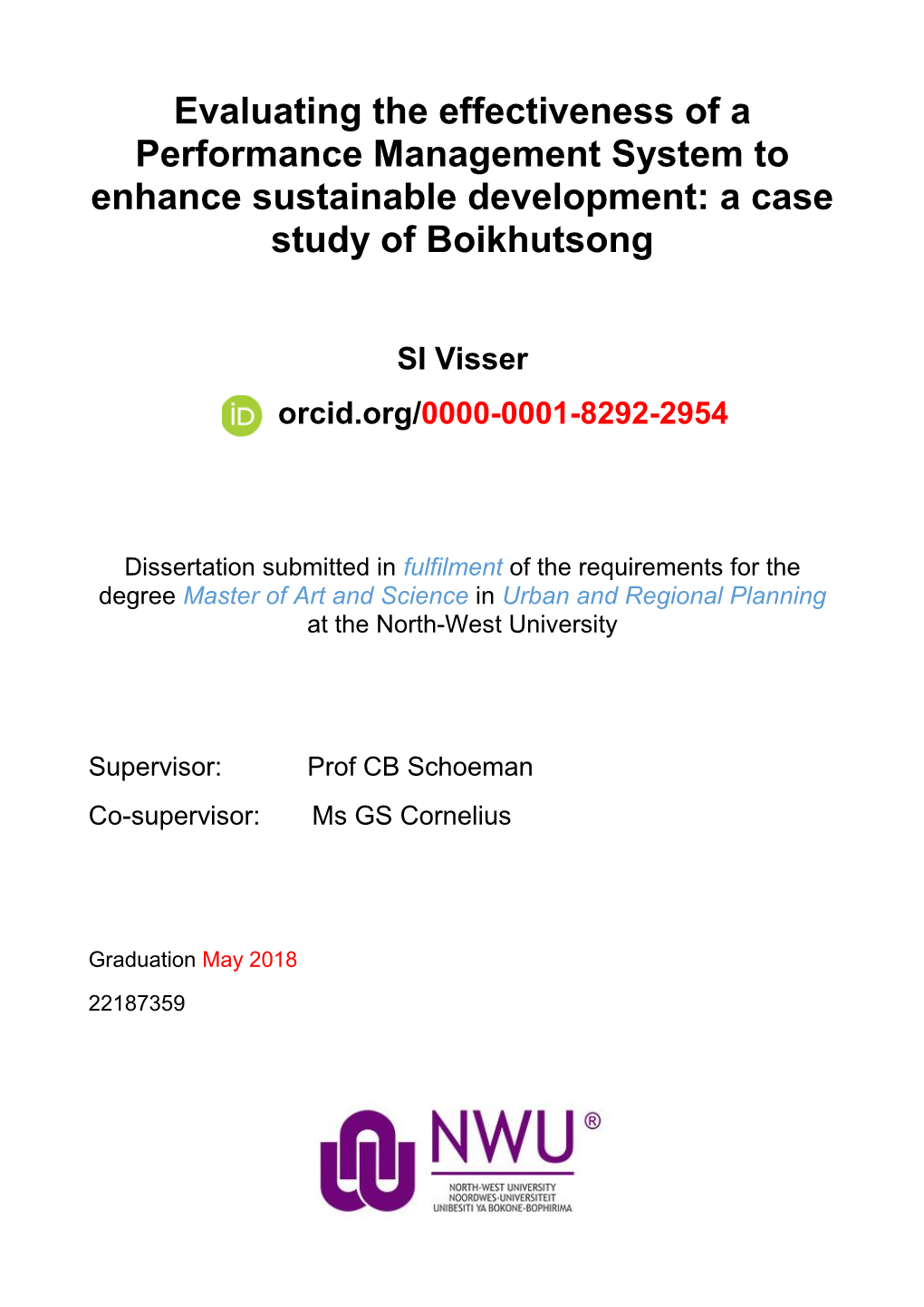 Evaluating the Effectiveness of a Performance Management System to Enhance Sustainable Development: a Case Study of Boikhutsong