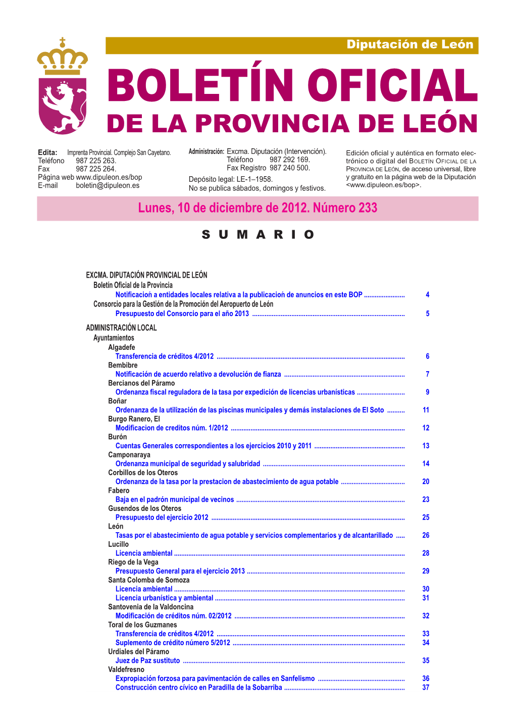 Boletín Oficial De La Provincia De León