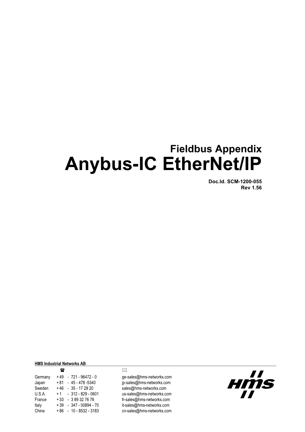 Anybus-IC Ethernet/IP Fieldbus Appendix