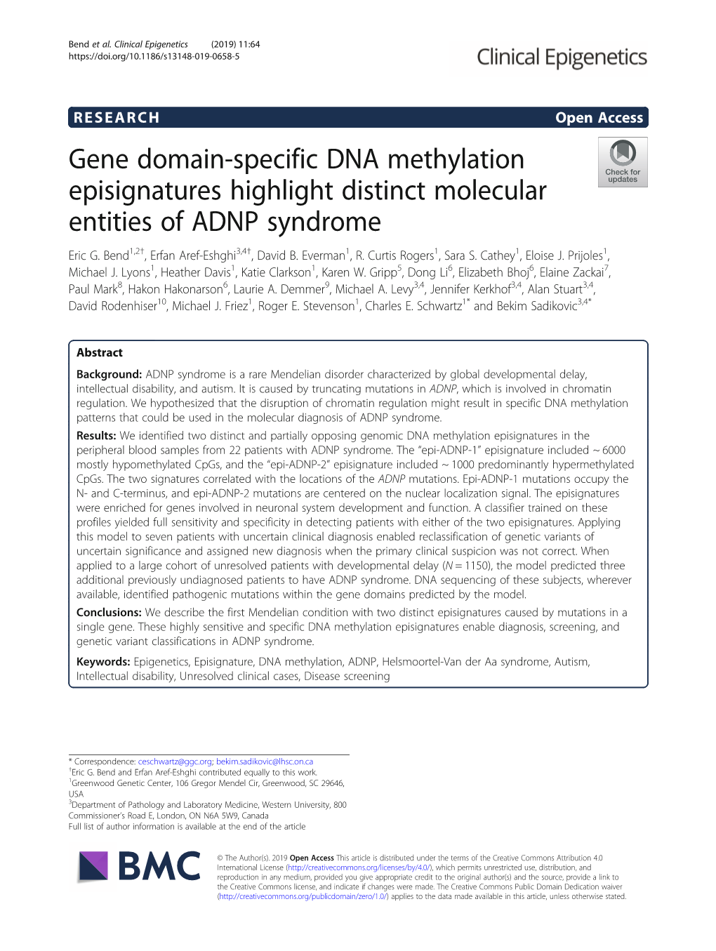 Gene Domain-Specific DNA Methylation Episignatures Highlight Distinct Molecular Entities of ADNP Syndrome Eric G