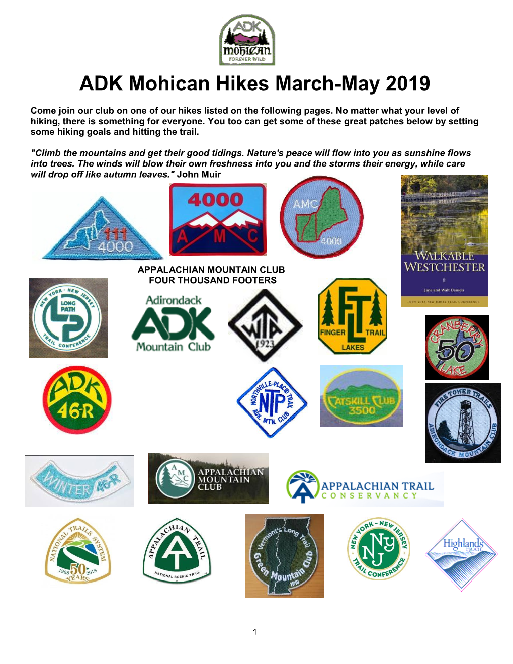 ADK Mohican Hikes March-May 2019