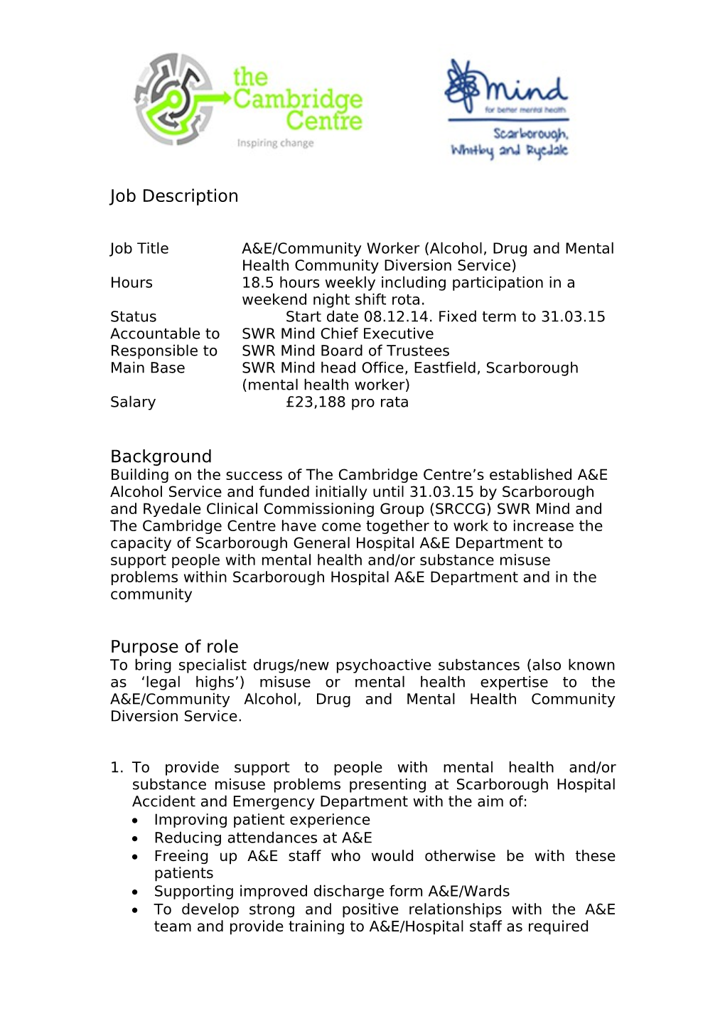 Admin Support Worker Job Specification