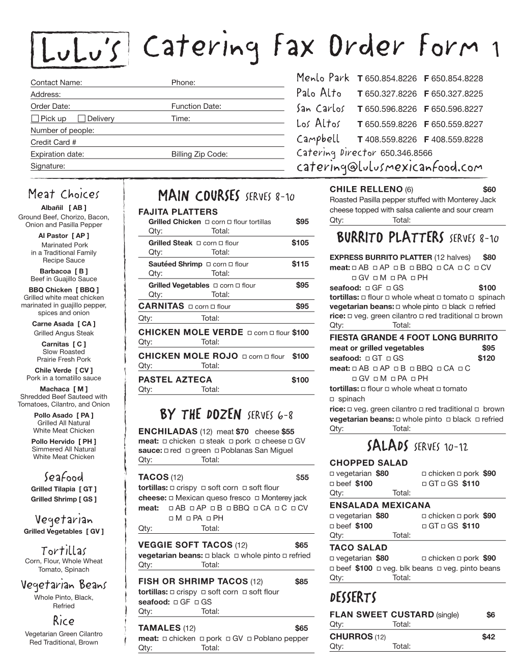 Catering Fax Order Form 1