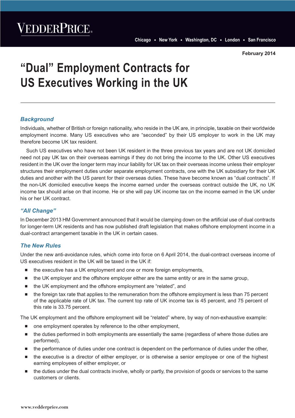 “Dual” Employment Contracts for US Executives Working in the UK
