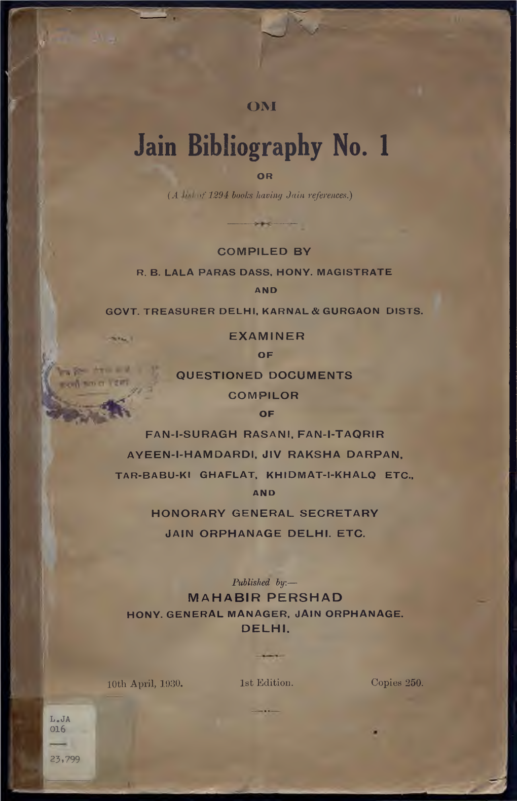 Jain Bibliography No. 1