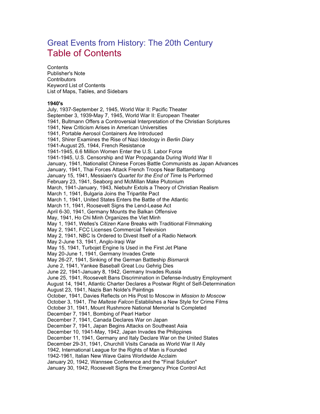 Table of Contents