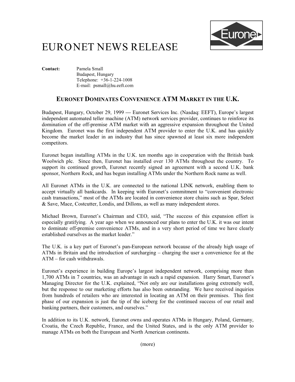 Euronet Dominates Convenience Atm Market in the U.K