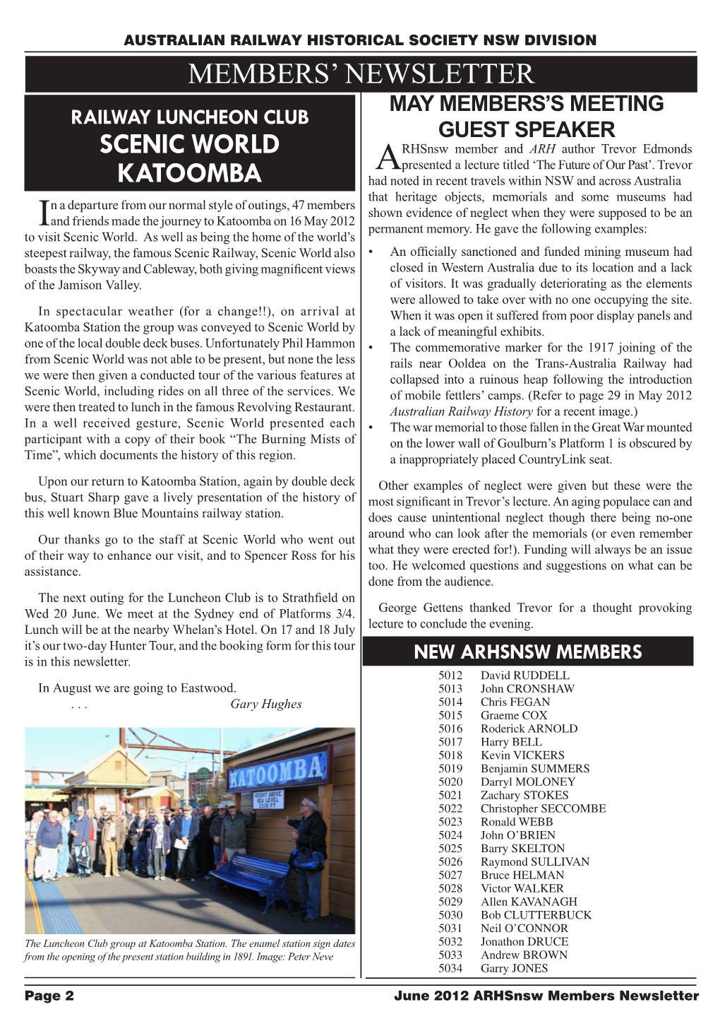 Members' Newsletter SCENIC WORLD KATOOMBA