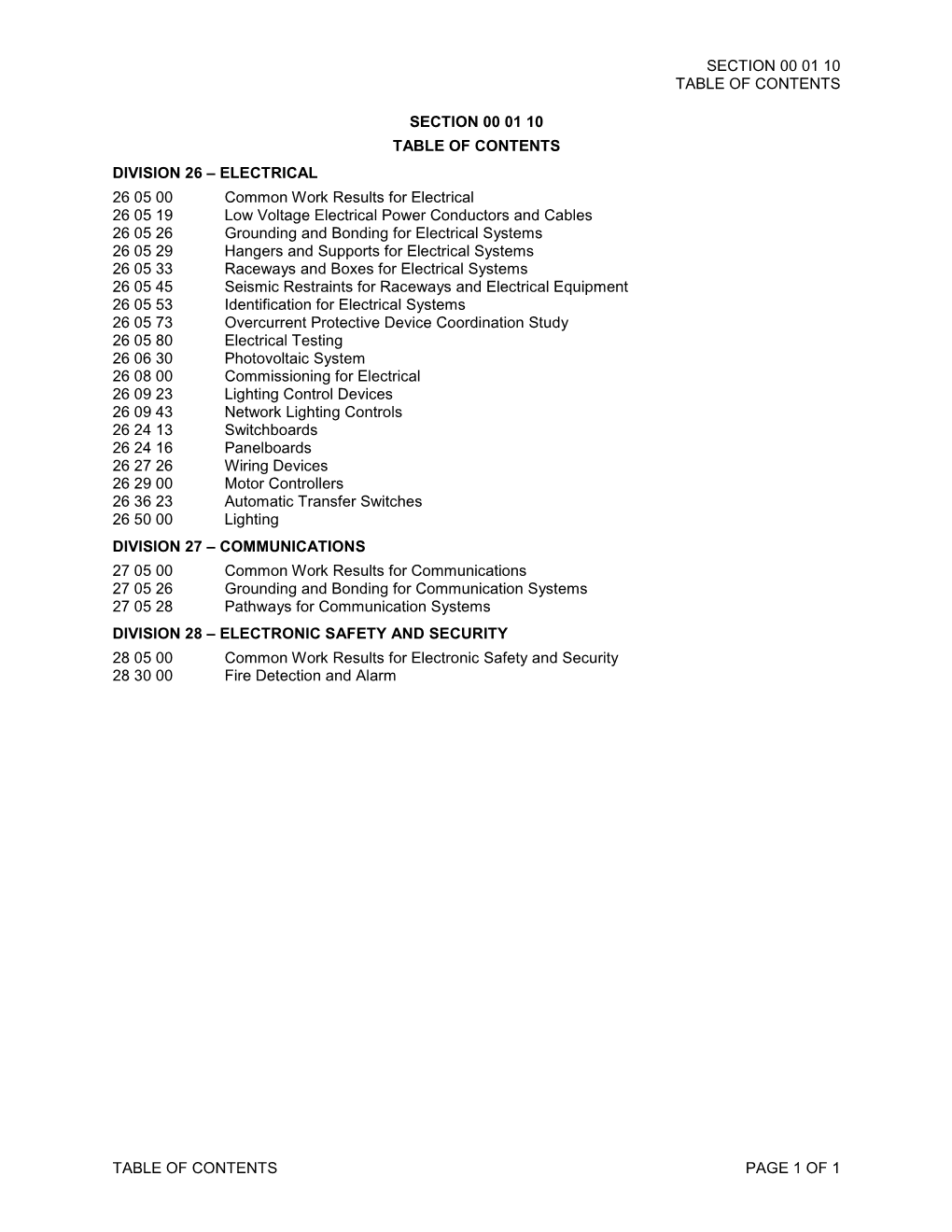 Electrical Specifications