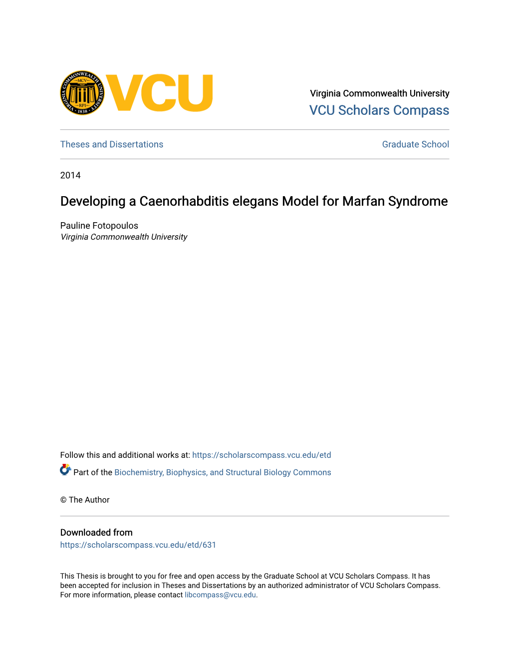 Developing a Caenorhabditis Elegans Model for Marfan Syndrome