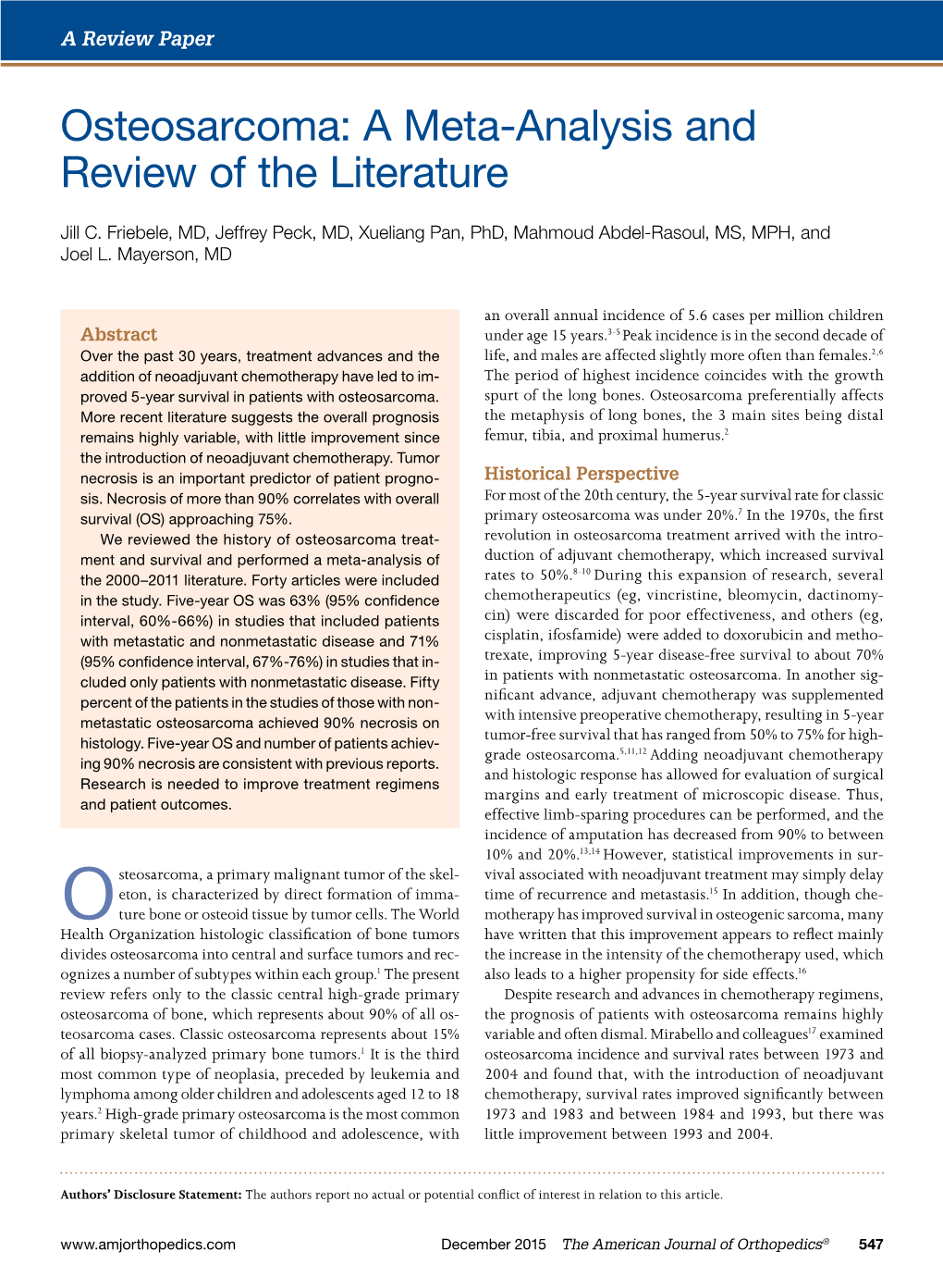 Osteosarcoma: a Meta-Analysis and Review of the Literature