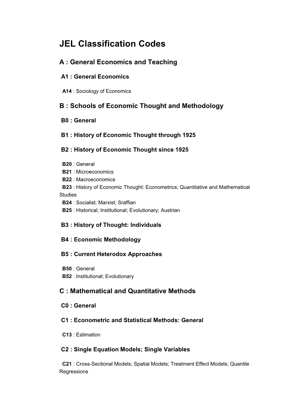 JEL Classification Codes