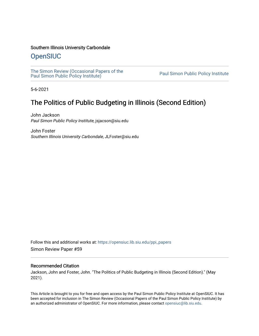 The Politics of Public Budgeting in Illinois (Second Edition)