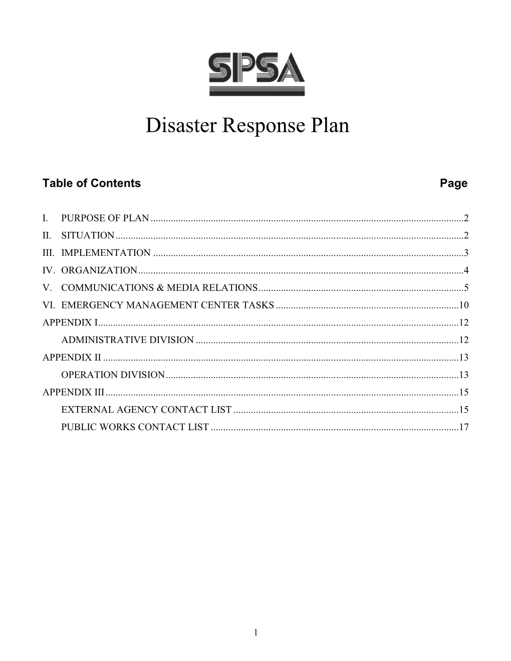 Disaster Response Plan