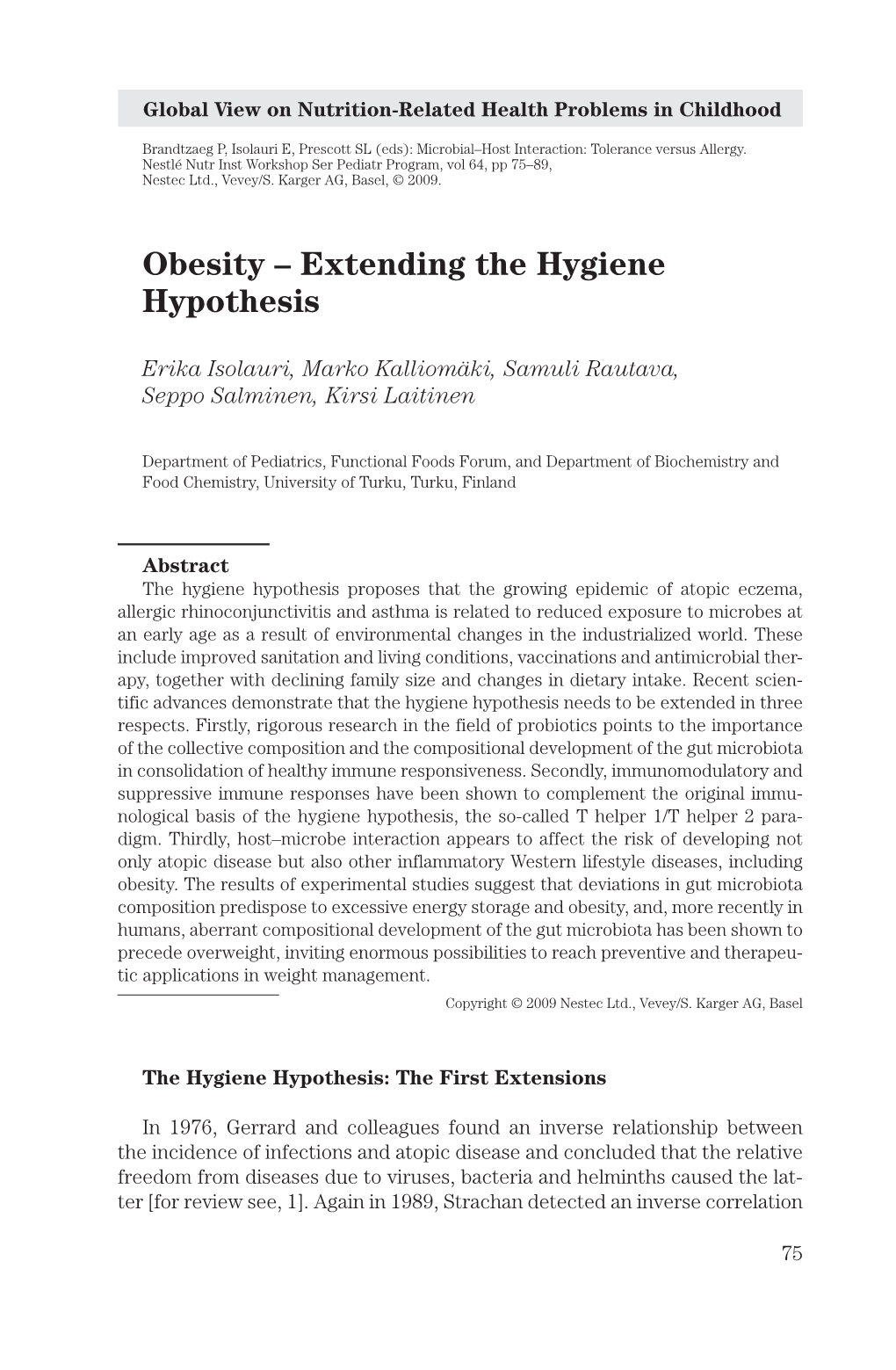 Obesity – Extending the Hygiene Hypothesis