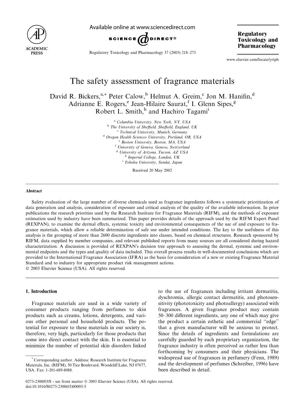 The Safety Assessment of Fragrance Materials