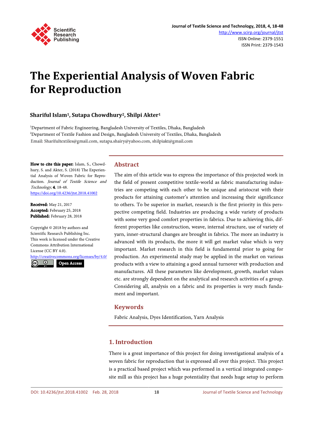 The Experiential Analysis of Woven Fabric for Reproduction