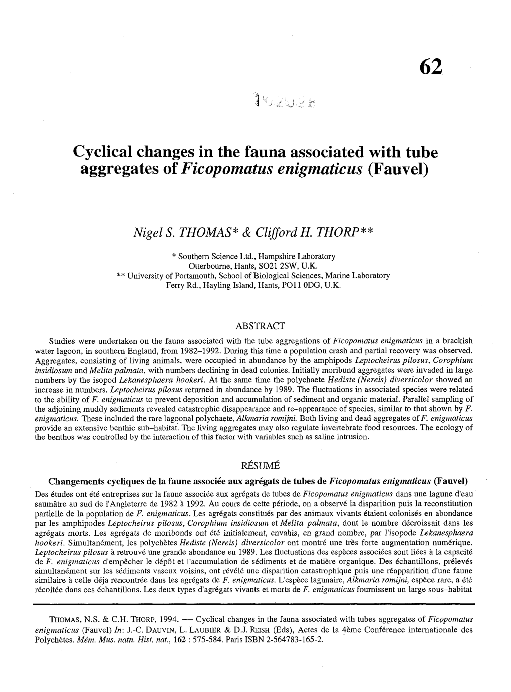 Cyclical Changes in the Fauna Associated with Tube Aggregates of Ficopomatus Enigmaticus (Fauvel)