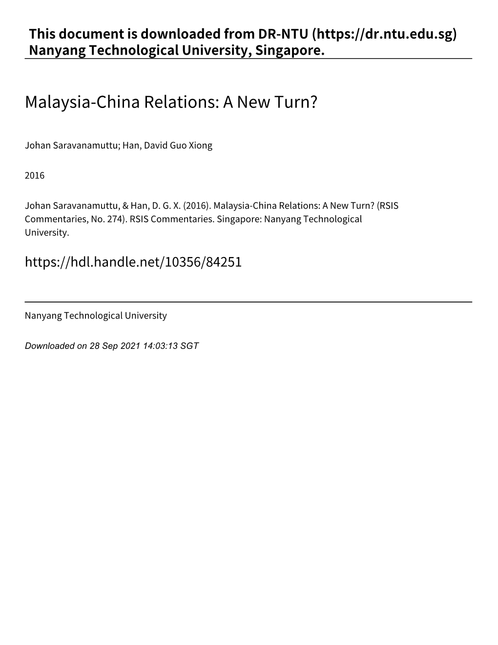 Malaysia‑China Relations: a New Turn?