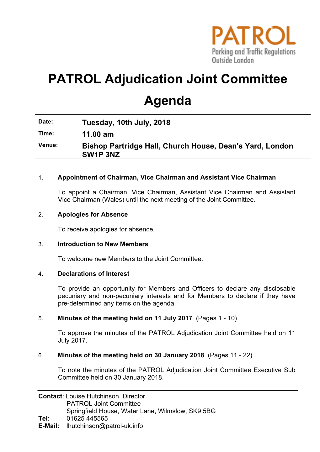 Agenda Document for PATROL Adjudication Joint Committee, 10