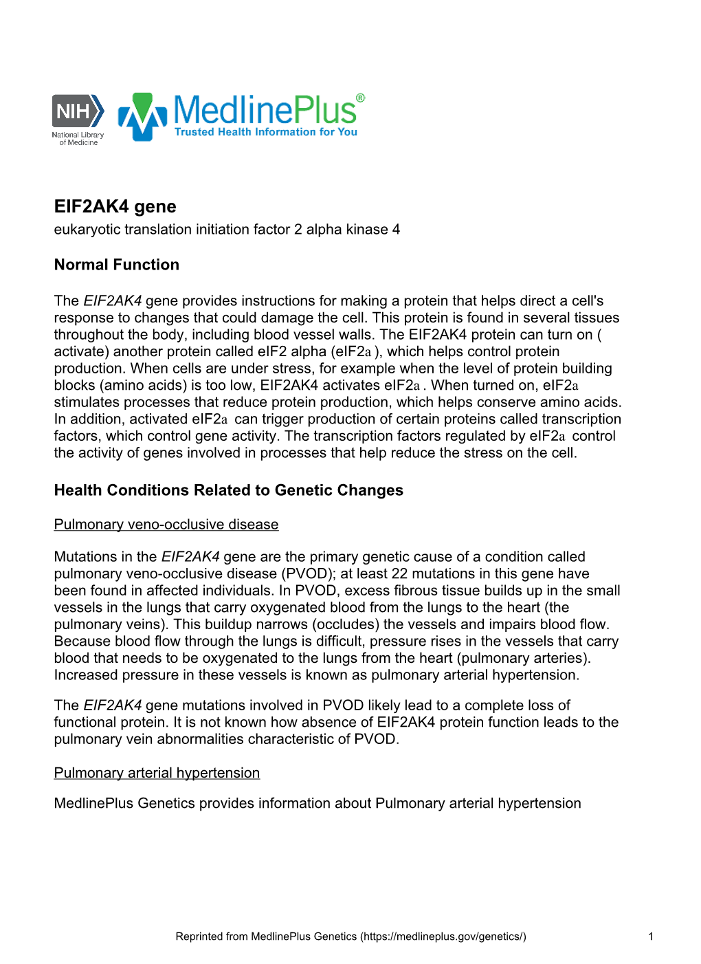 EIF2AK4 Gene Eukaryotic Translation Initiation Factor 2 Alpha Kinase 4