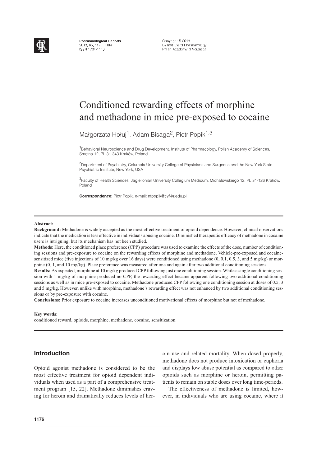 Conditioned Rewarding Effects of Morphine and Methadone in Mice