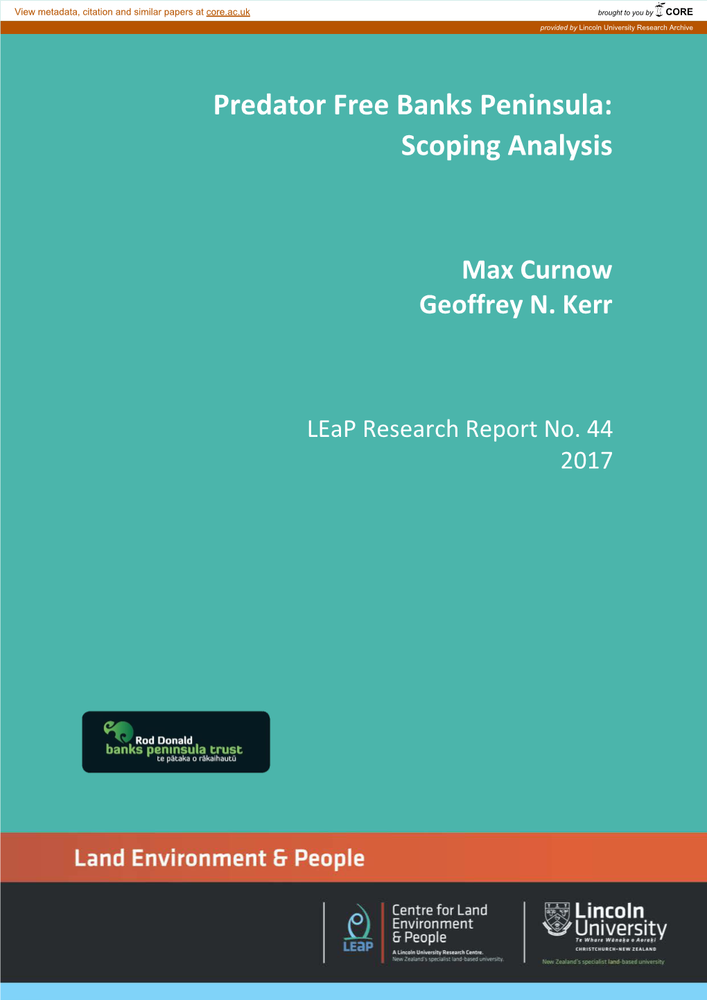 Predator Free Banks Peninsula: Scoping Analysis