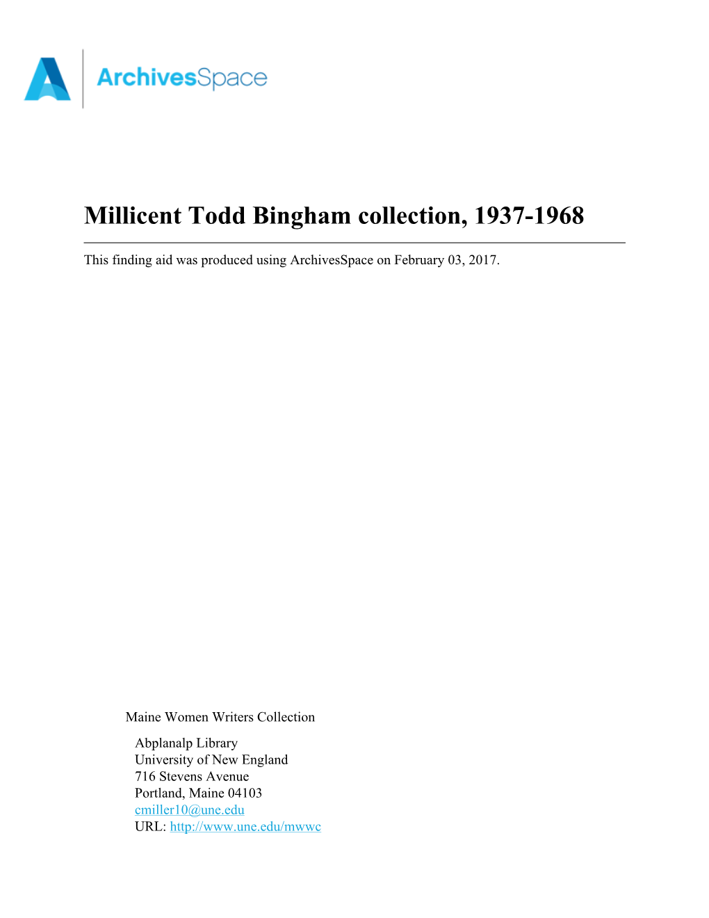 Millicent Todd Bingham Collection, 1937-1968